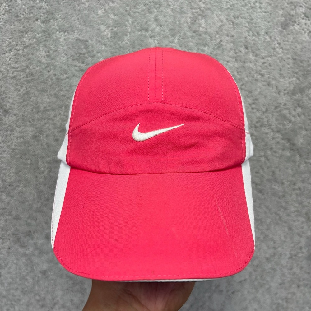 Nike Featherlight Dri-Fit Running Hat Pink White Adjustable Strapback Cap Sporty